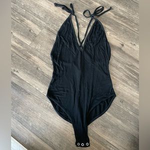 Women’s Don’t Ask Why black bodysuit with criss-cross back and ties